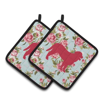 Carolines Treasures Curly Coated Retriever Blue Roses Pair of Pot Holders BB1074-RS-BU-PTHD